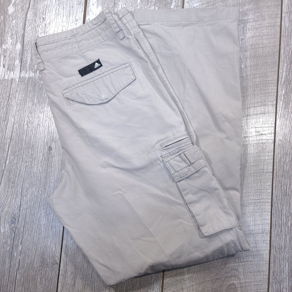 Adidas Cargo Pants Mens Small Beige Multi-Pocket Utility Outdoor Streetwear